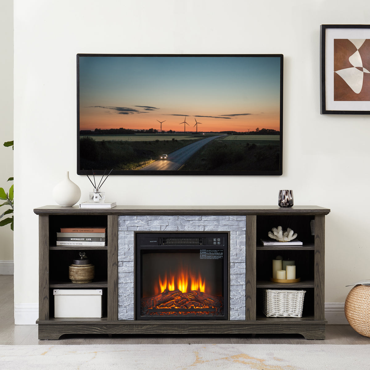 Gray Fireplace TV Stand, 58.3 in Wide