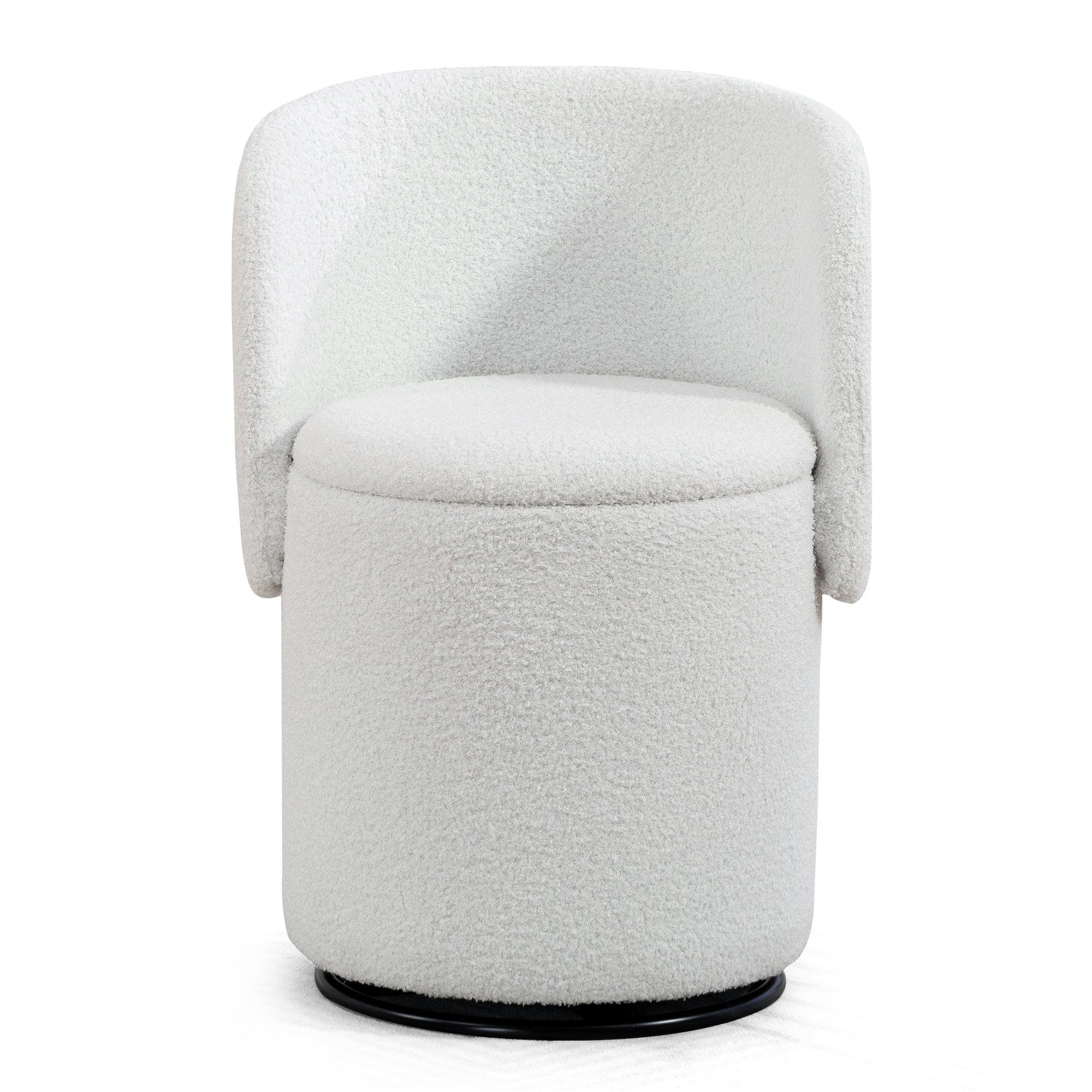 Teddy Fleece Barrel Dining Chair with Storage, Cream Swivel