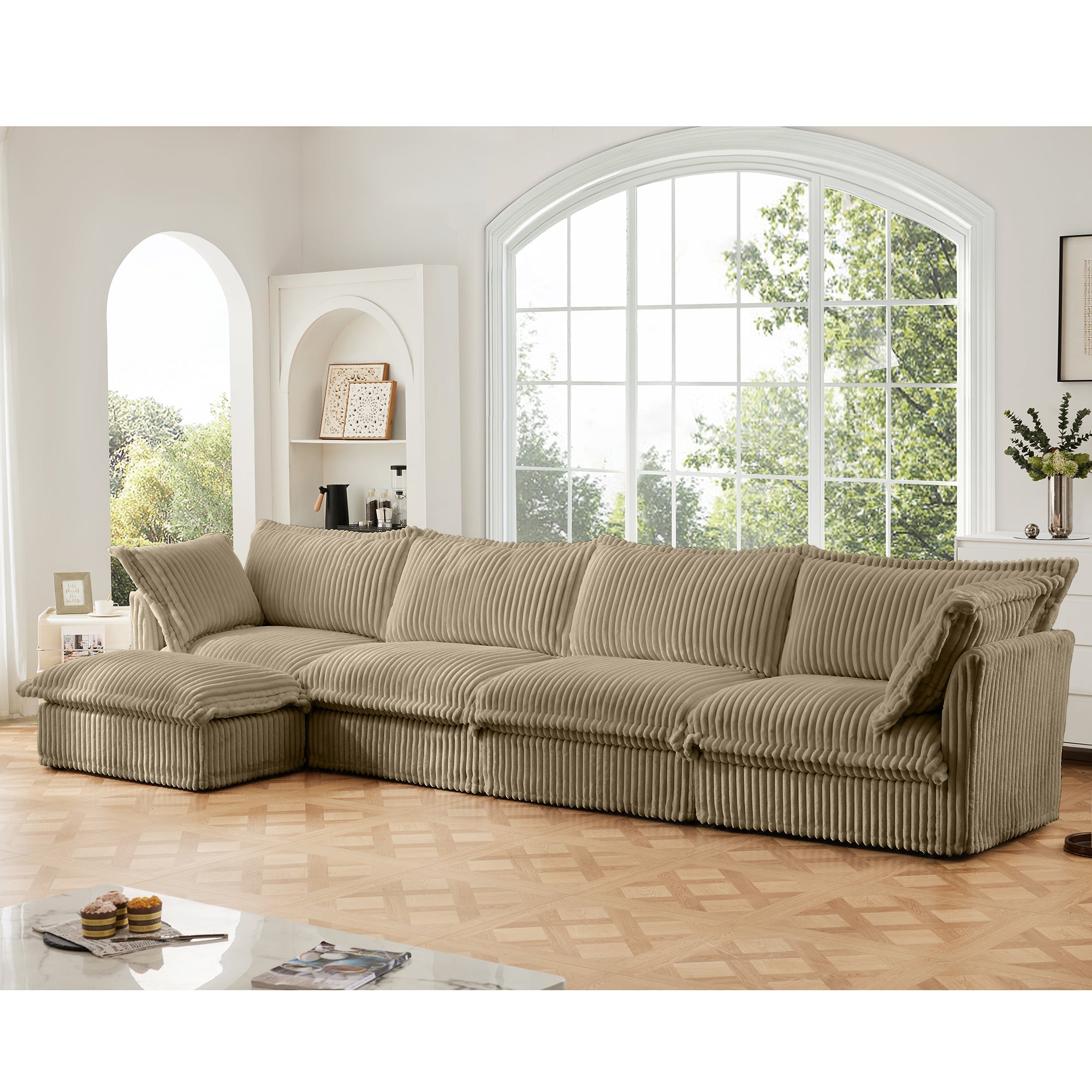 Fluffy 4-Seat Modular Sofa in Corduroy Camel #OttOnly_1 #Fabric_Corduroy Camel