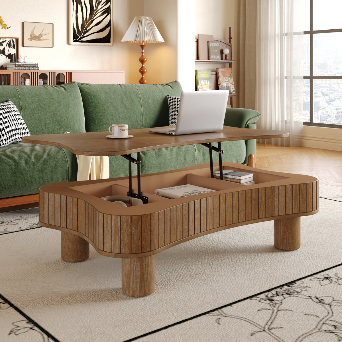 Walnut Fluted Lift-Top Coffee Table, 42.5 in