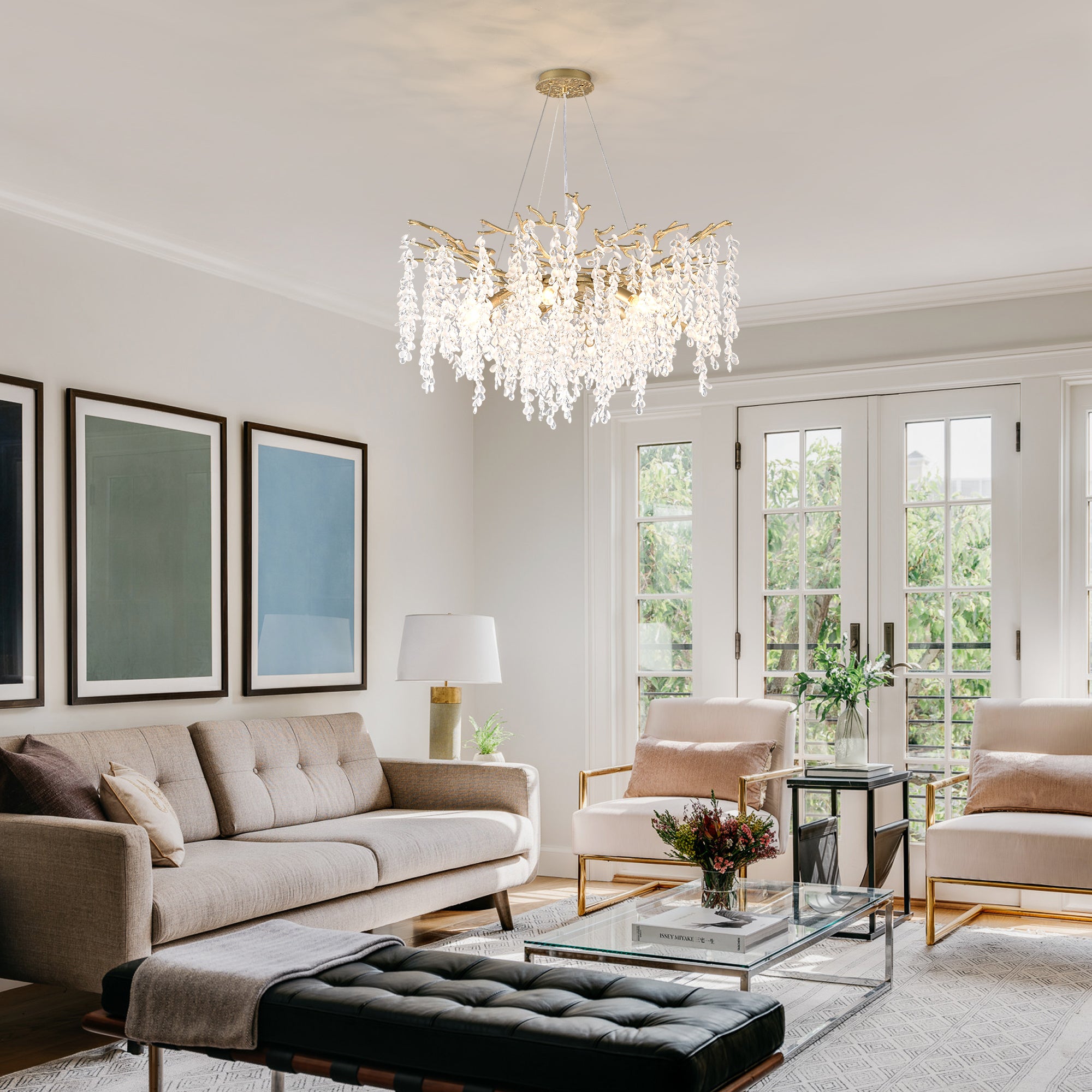 Chandelier, 10-Light Extra-Wide Traditional Metal, Gold Finish
