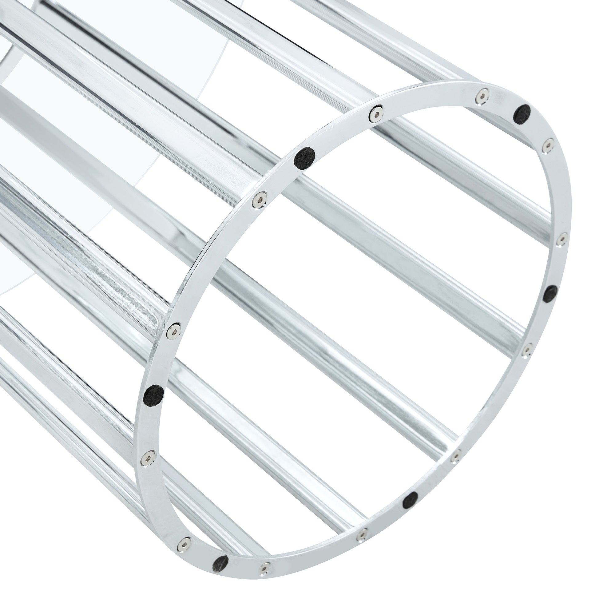 Close-up of the base bottom ring with non-slip mat dots on the silver column pedestal.