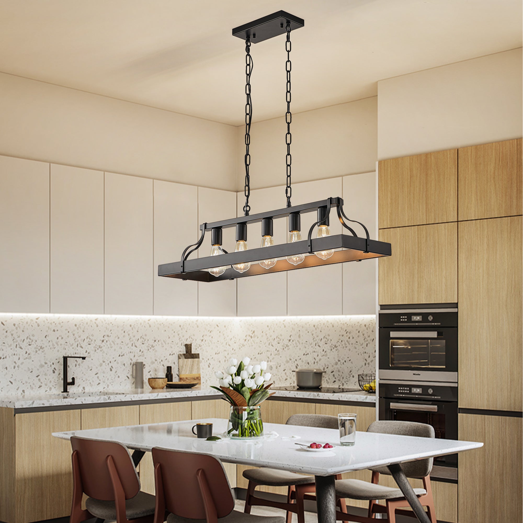 Chandelier, 5-Light Iron, Matte Black