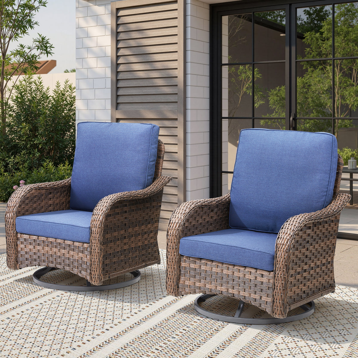 Blue Wicker Outdoor Glider Chair with Cushions, Set of 2, 28.3 in Deep