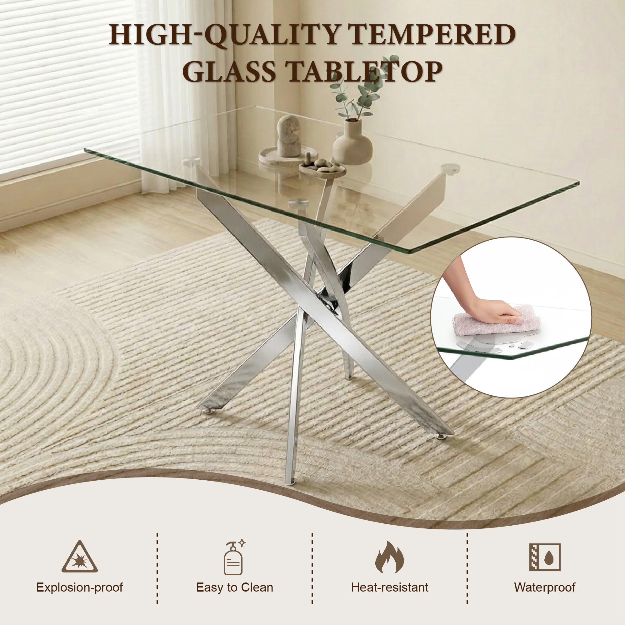 Feature graphic highlighting the explosion-proof heat-resistant tempered glass top