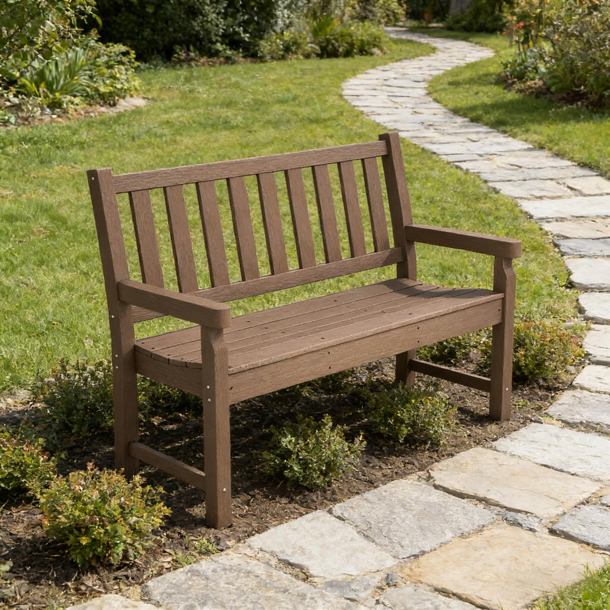 Brown HDPE Outdoor Bench, 48.8 in Wide