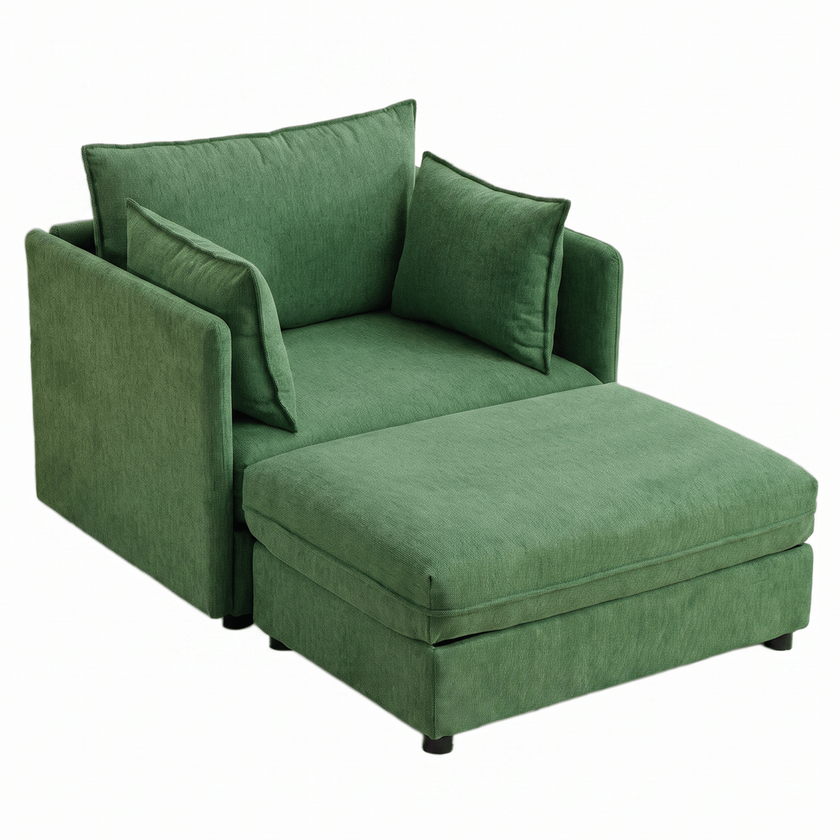 Green Chenille Chaise Lounge Chair with Storage