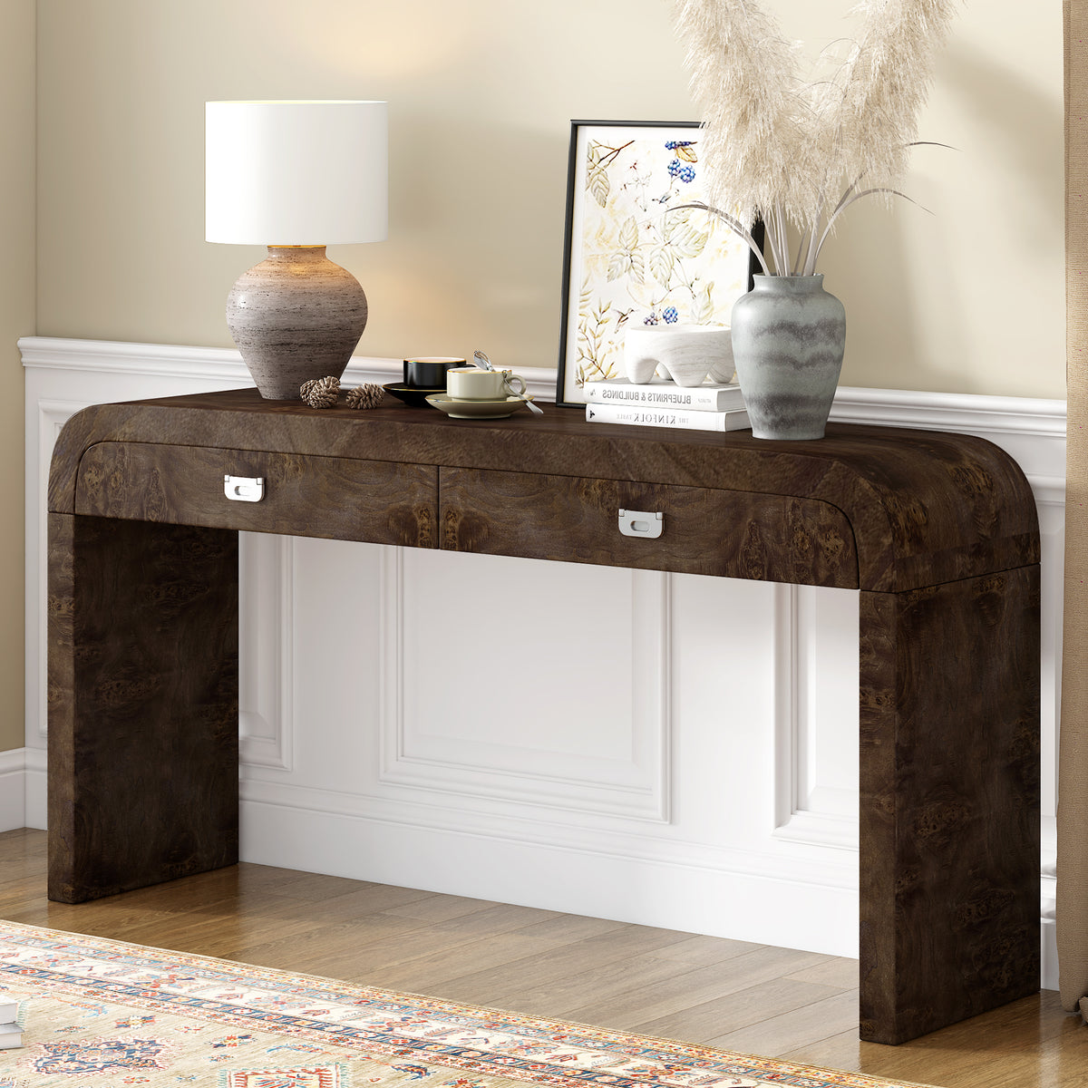 Dark Brown Entryway Console Table with Storage, 60 in Wide