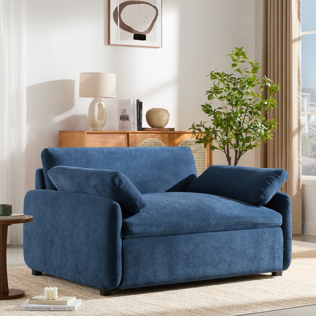 Blue Chenille Accent Chair, 50 in Wide