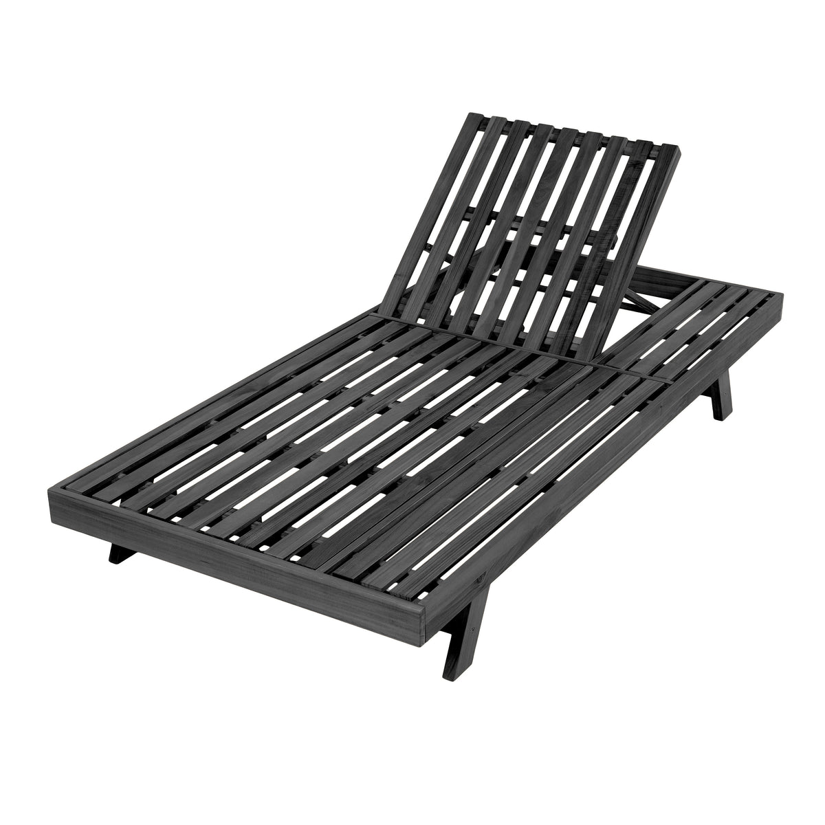 Black Solid Wood Folding Adjustable Outdoor Chaise Lounge