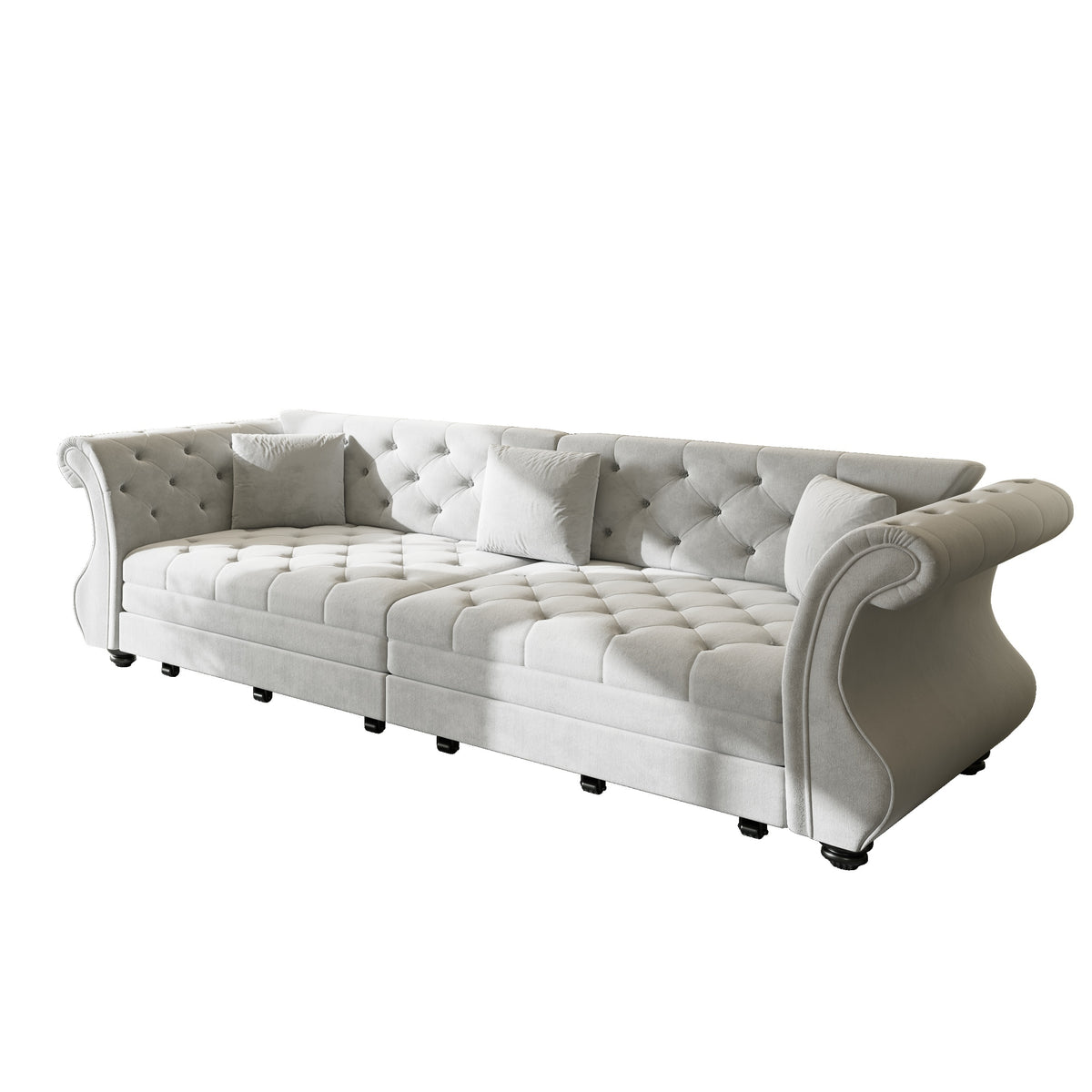 Light Gray Velvet 4-Seat Sleeper Sofa, 97.6 in Wide