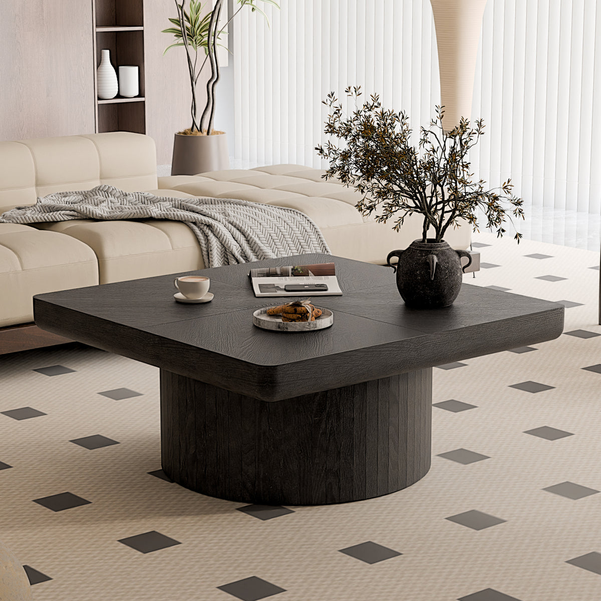 Black Square Coffee Table, 34.6 in