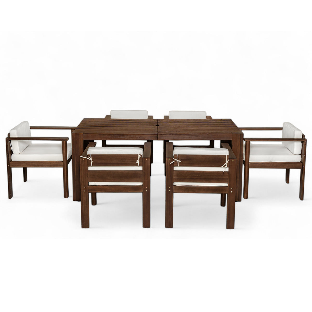Mocha Solid Wood Patio Dining Set for 6 with Cushions