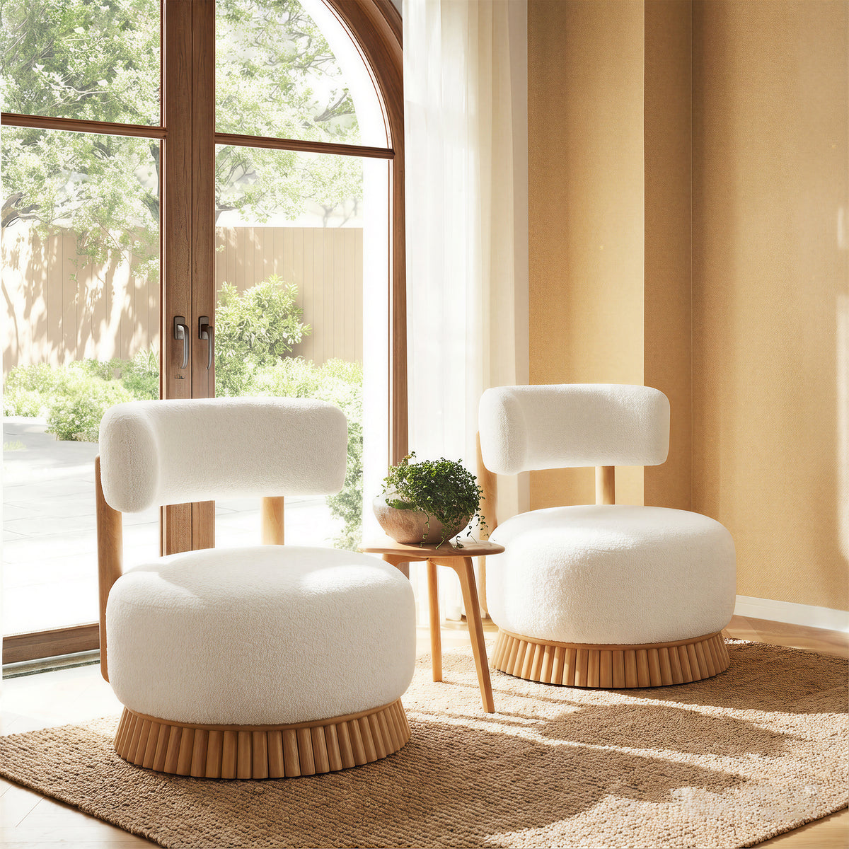Beige Boucle Accent Chair, Set of 2
