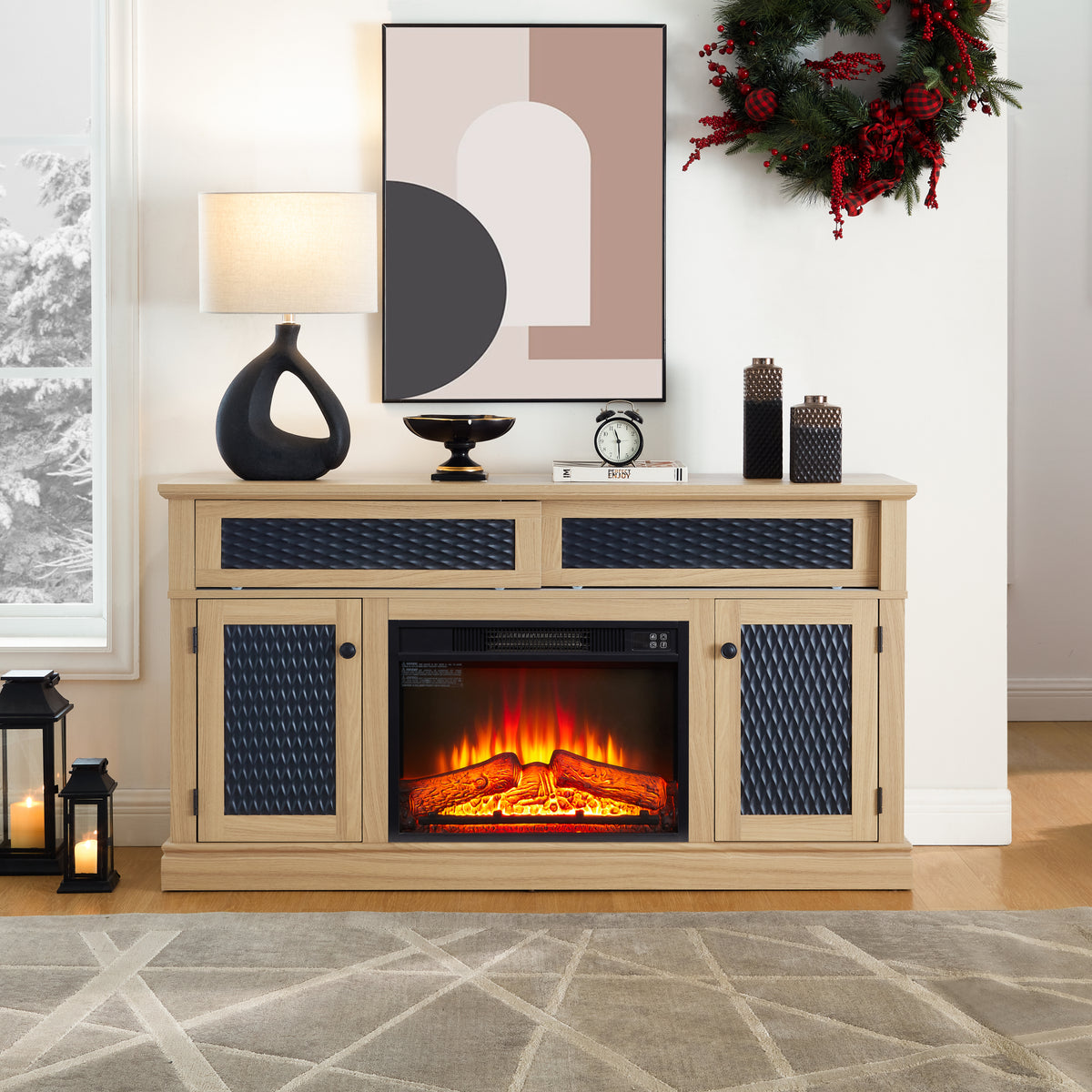 Oak Fireplace TV Stand for TVs up to 65 in, 58.3 in Wide