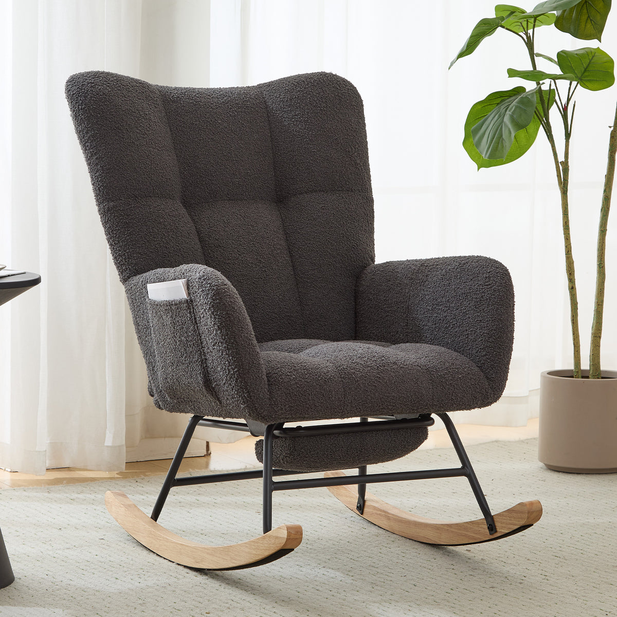 Gray Sherpa Wingback Rocking Chair, Nursery