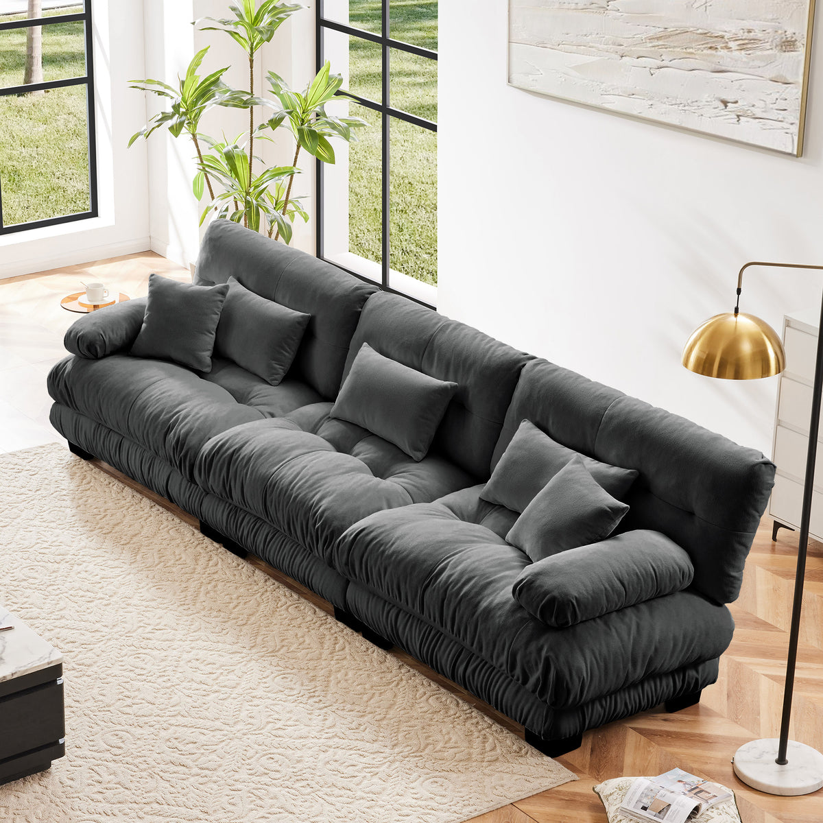 Gray Chenille Modular Sectional Couch, 3-Seat