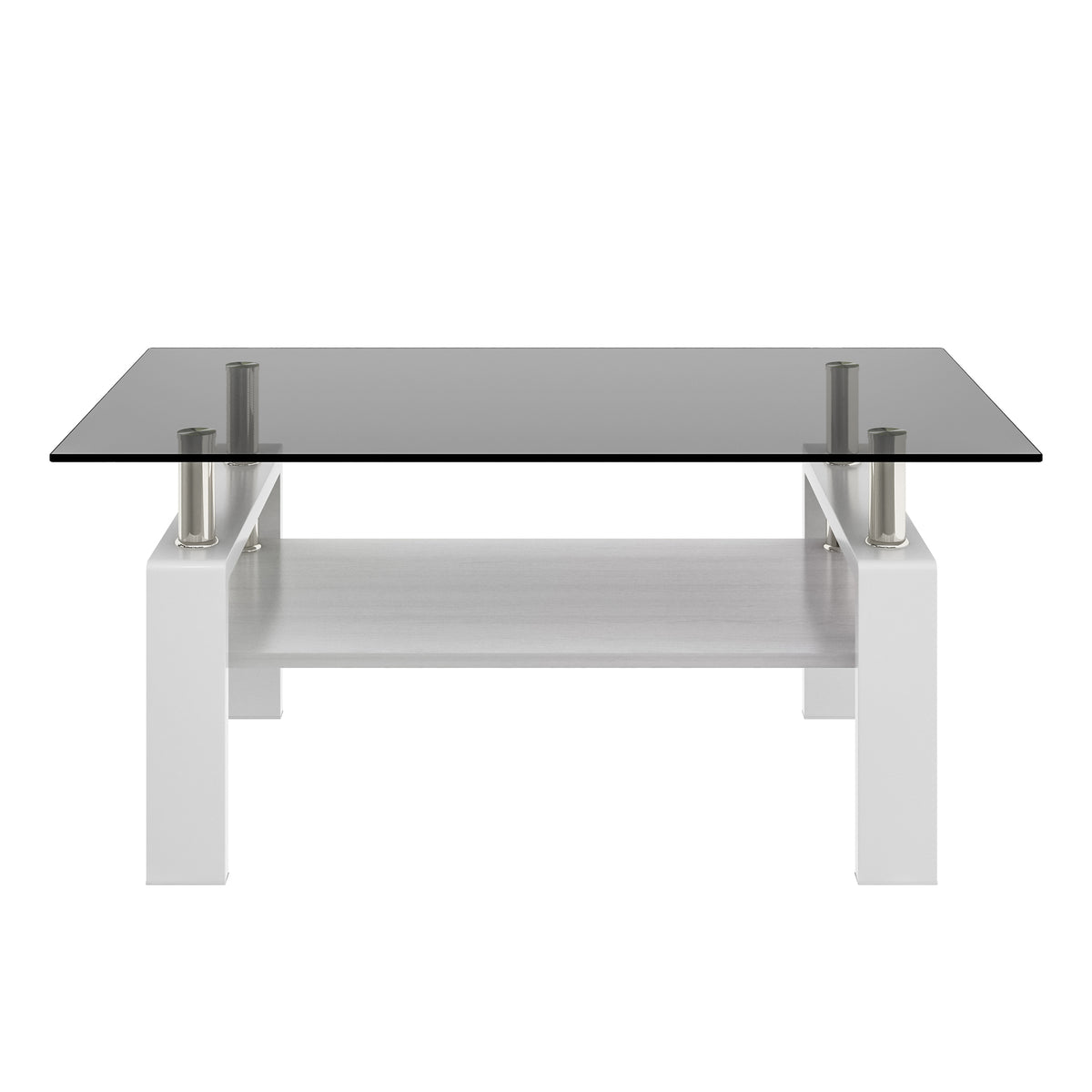 Gray Glass Top Rectangular Coffee Table with Storage, 39.2 in