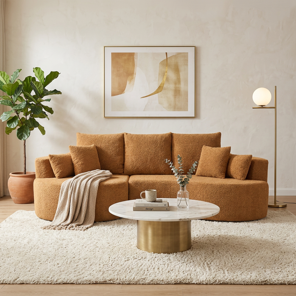 Camel Boucle Sectional Couch with Chaise, 105.8 in Wide, Left-Facing