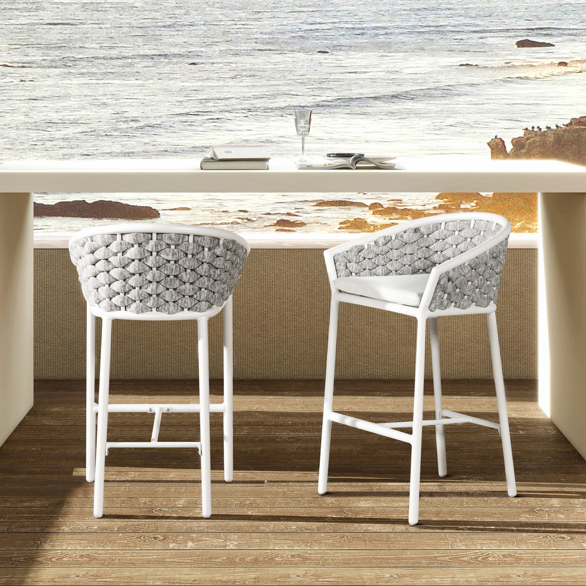 White Aluminum Outdoor Counter Stool, Set of 2