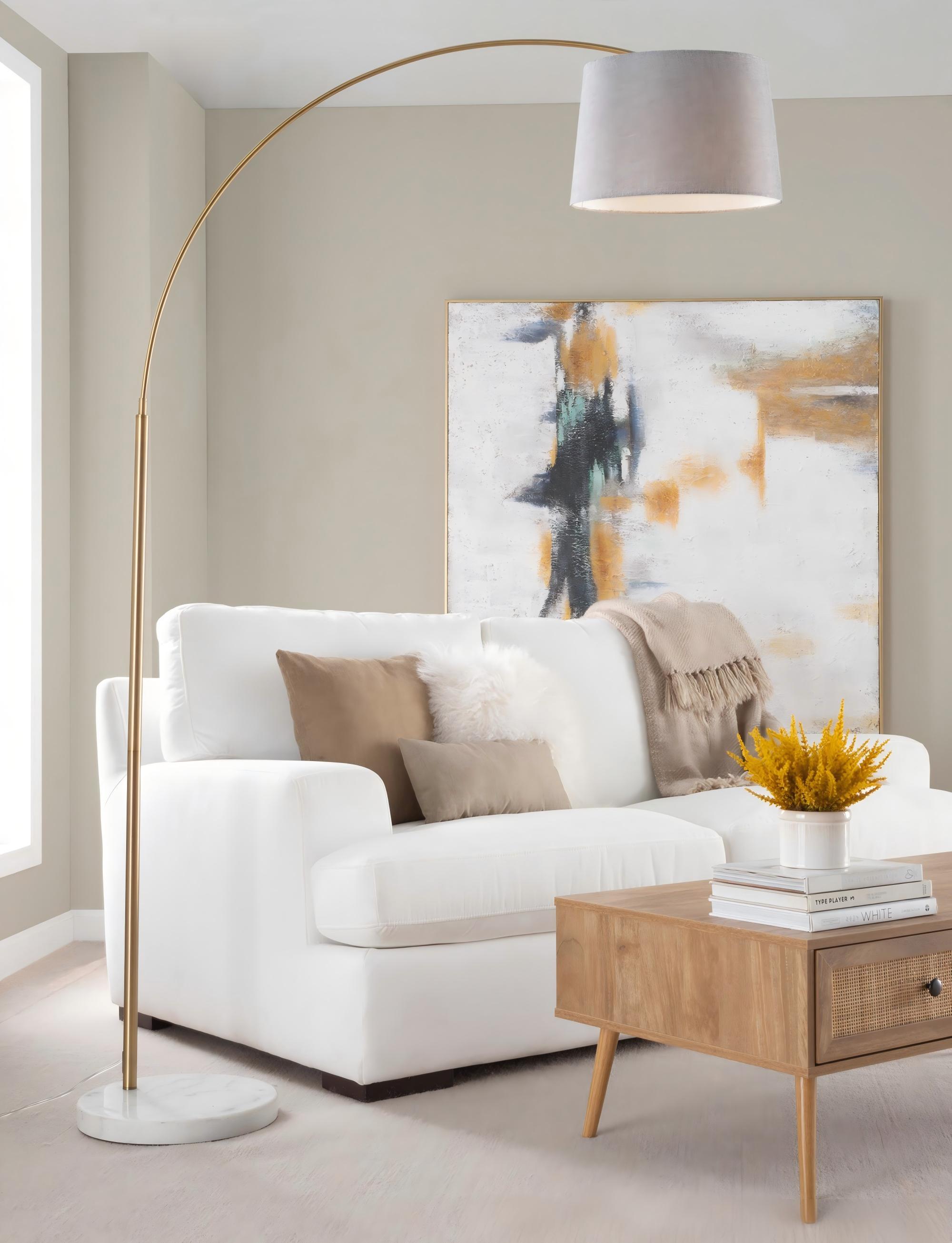 Floor Lamp with Antique Brass Finish and Grey Linen Shade