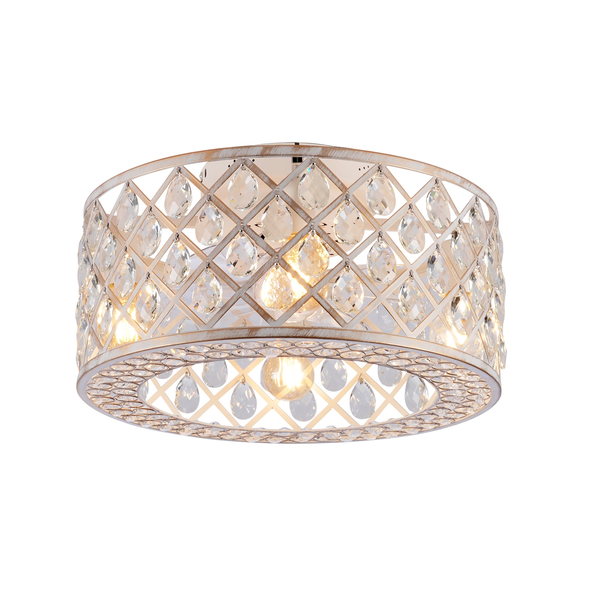 Chandelier Ceiling Fan, Crystal 26-Light, Gold and White