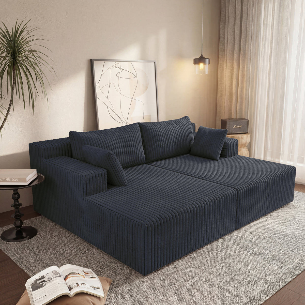 Dark Gray Corduroy Modular Sectional Couch with Chaise, 96 in Wide