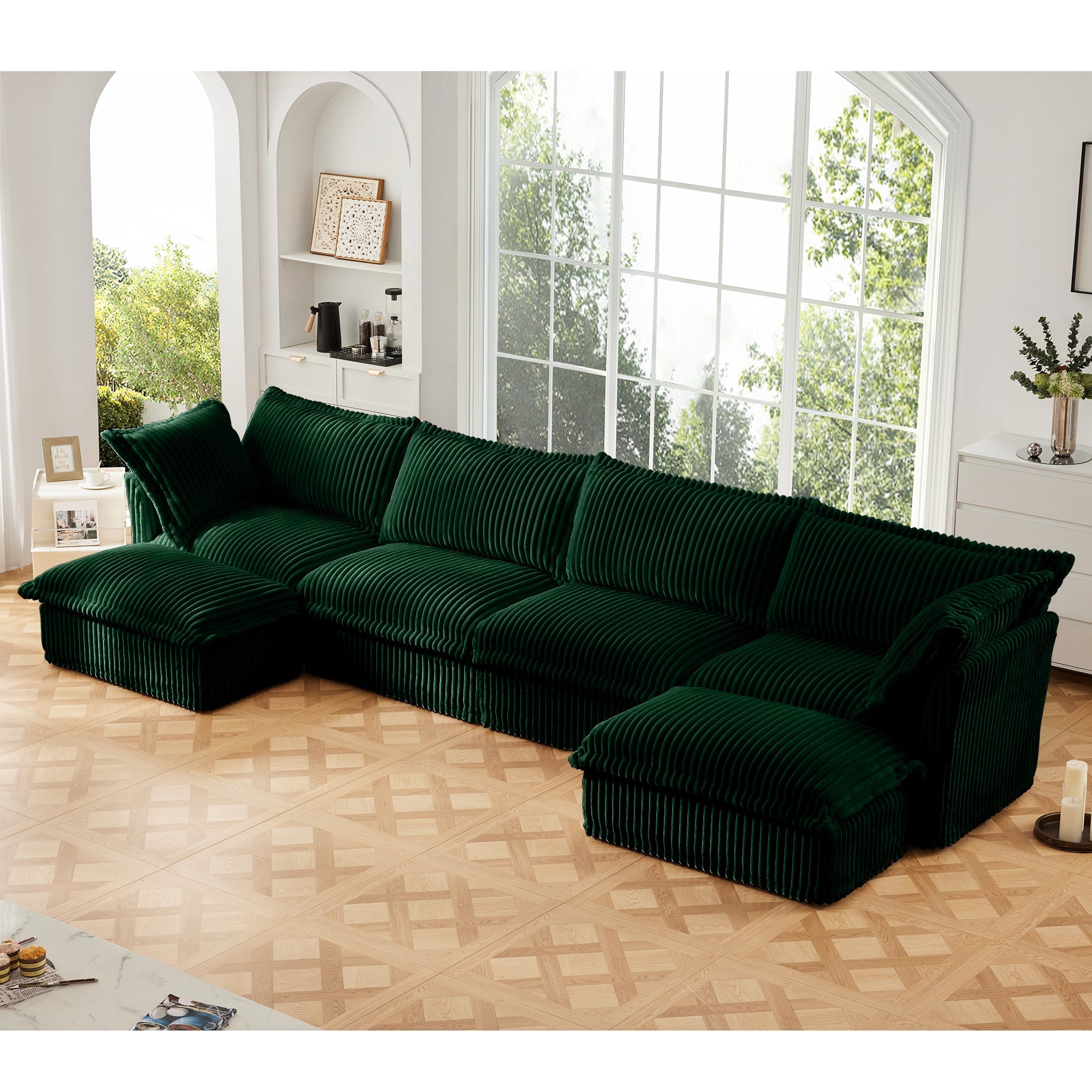 Fluffy 4-Seat Modular Sofa in Corduroy Emerald #OttOnly_2 #Fabric_Corduroy Emerald