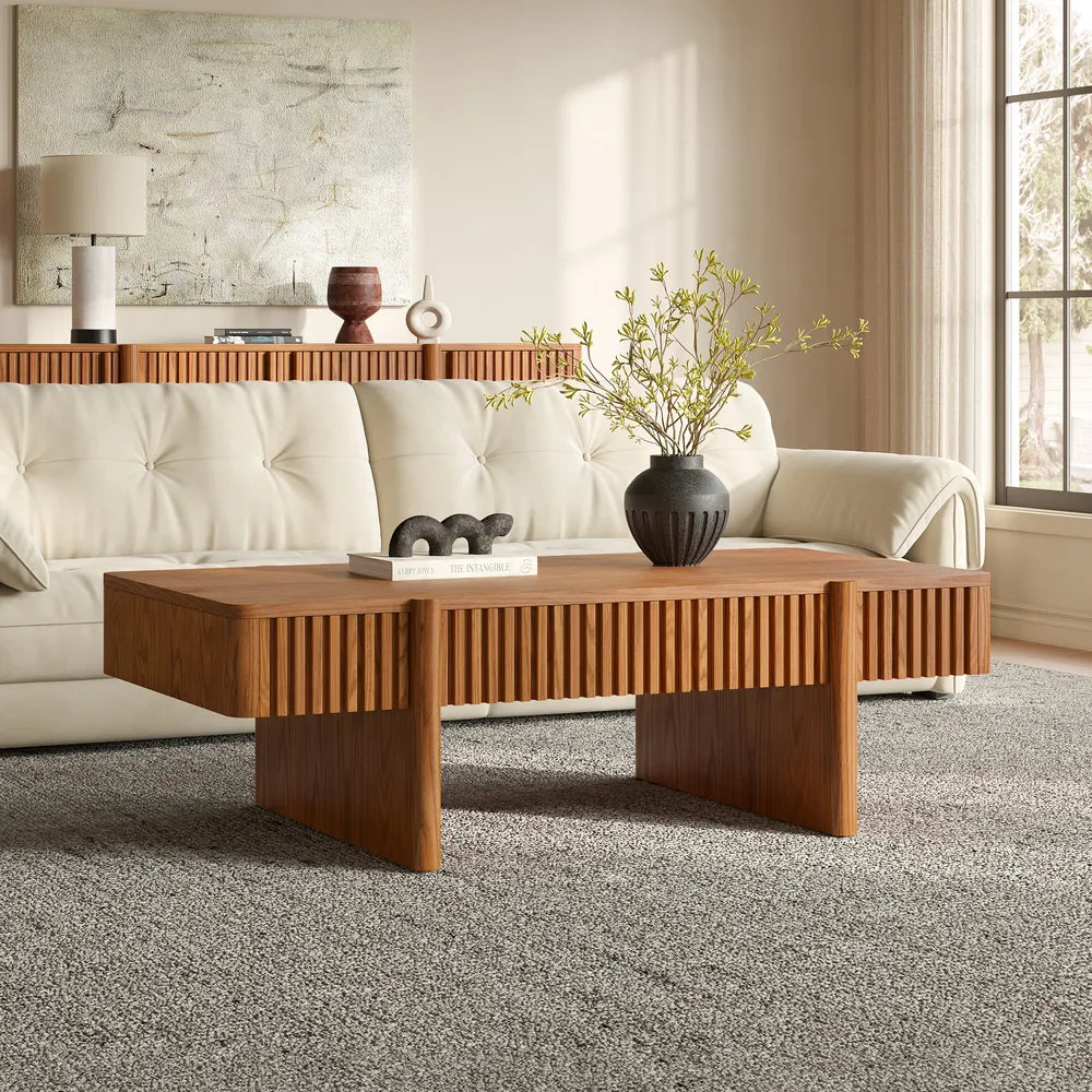 47" Solid Ash Wood Coffee Table with Hidden Storage