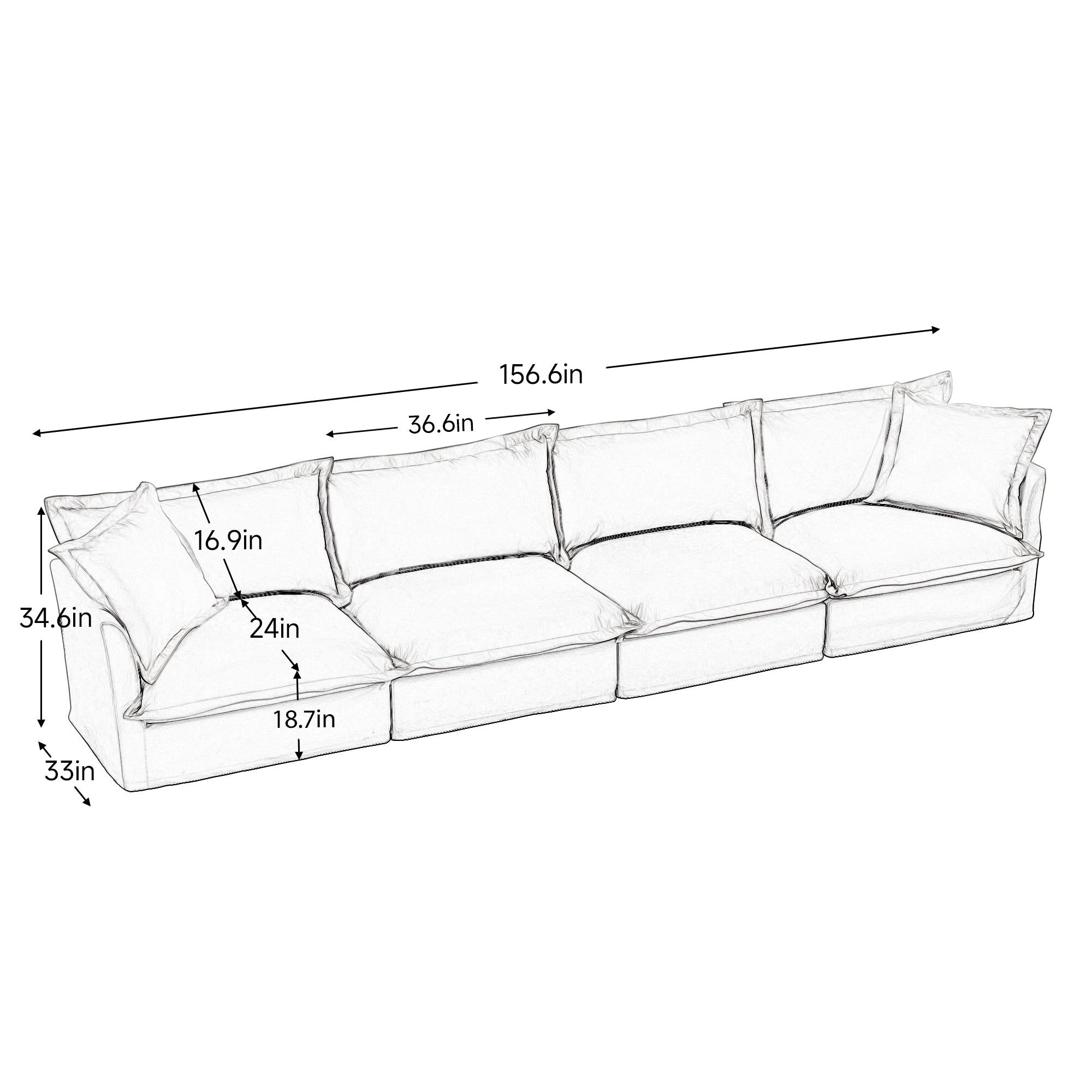 Fluffy 4-Seat Modular Sofa in Chenille Cream #OttOnly_2 #Fabric_Chenille Cream