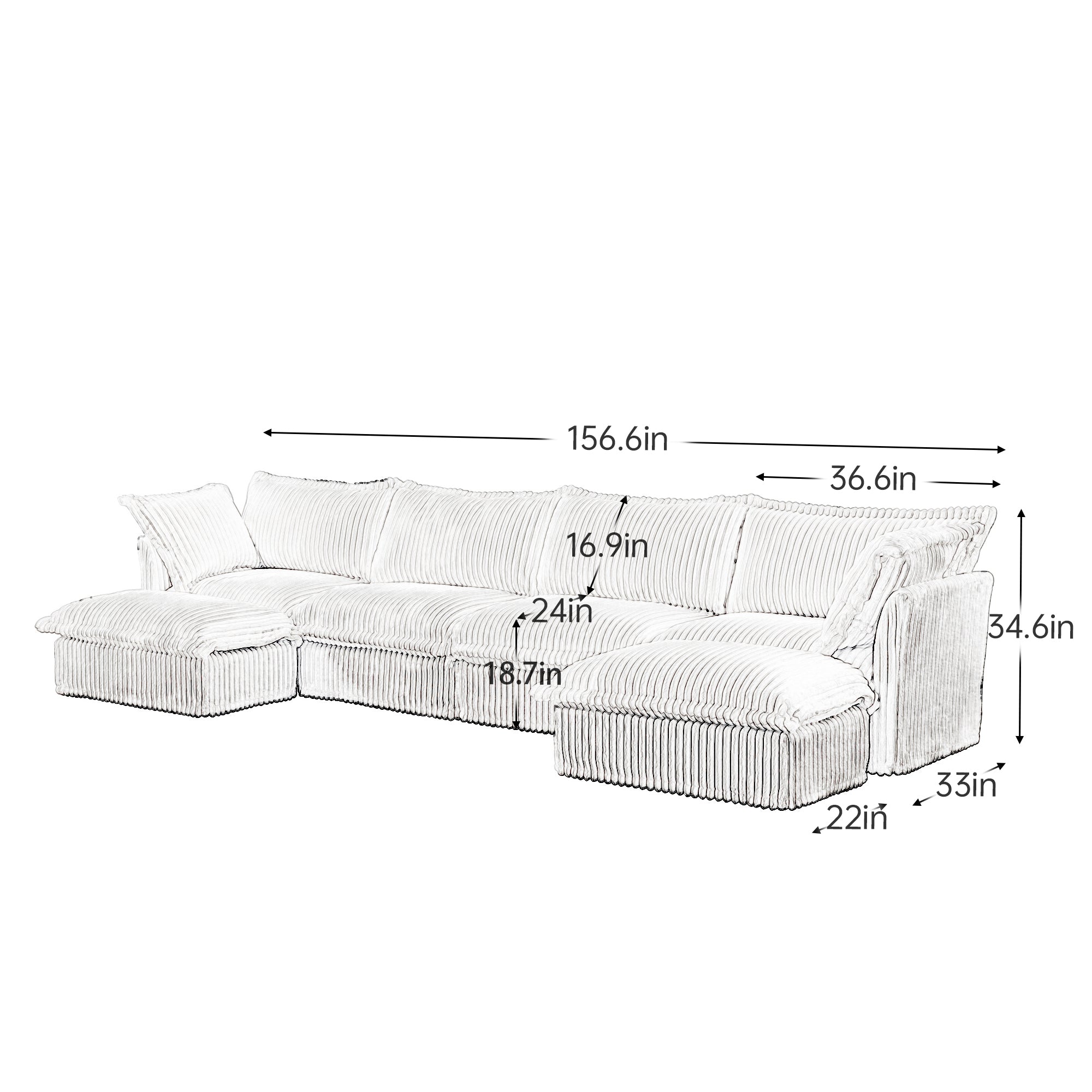 Fluffy 4-Seat Modular Sofa in Corduroy Camel #Fabric_Corduroy Camel
