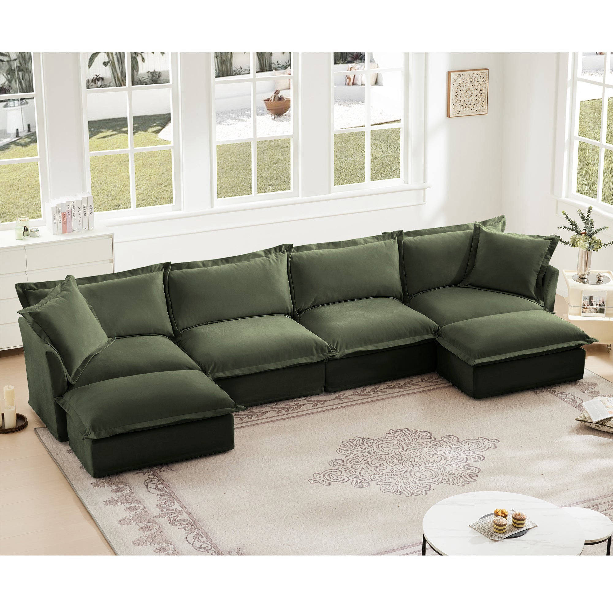 Fluffy 4-Seat Modular Sofa in Chenille Olive #OttOnly_2 #Fabric_Chenille Olive