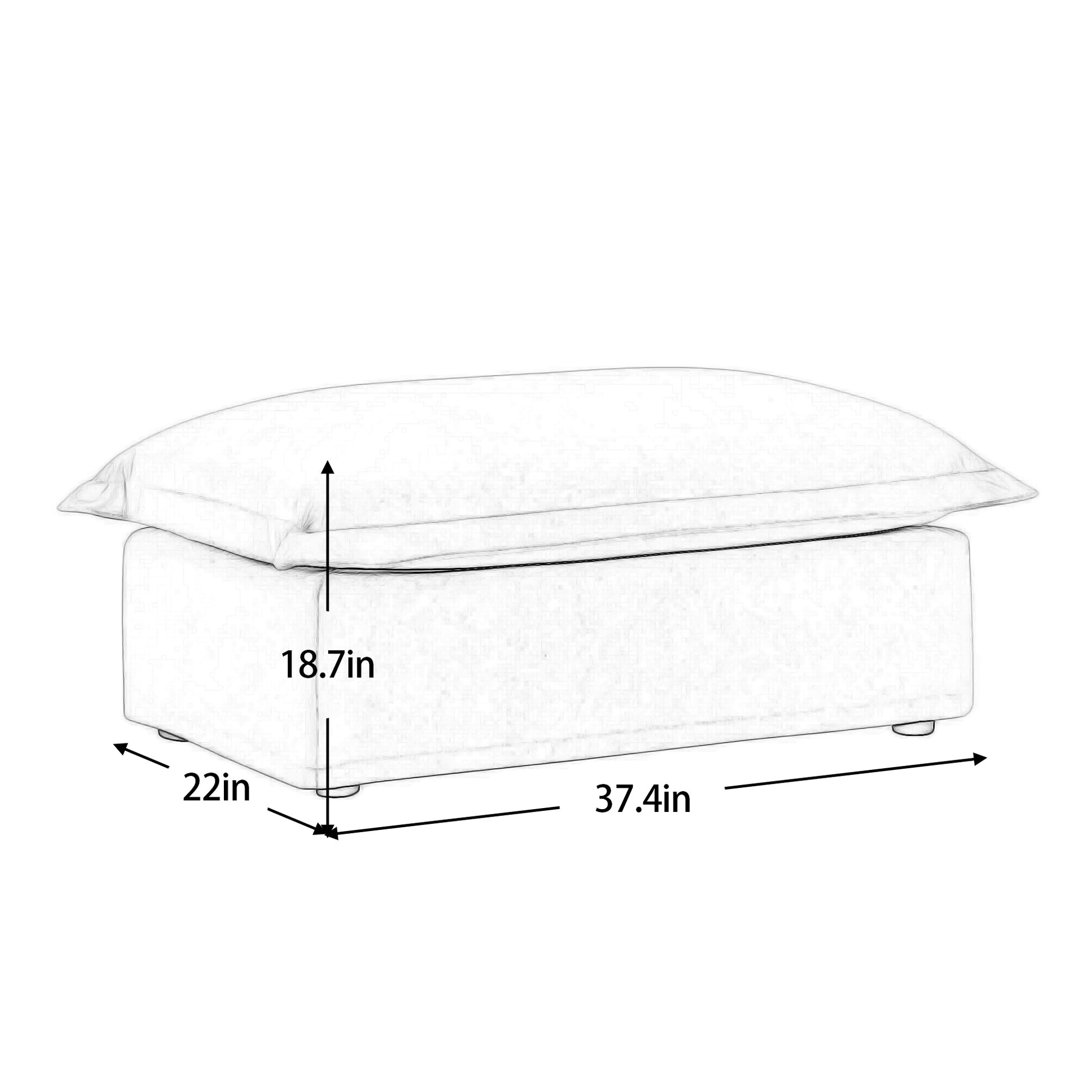 Dimensions :
• Width: 37.4”
• Depth: 22”
• Height: 18.7”
Fluffy Chenille Ottoman – 37.4” Wide, 18.7” High, 22” Deep, Modular and Machine Washable