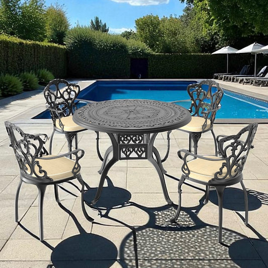 Round Cast Aluminum Patio Dining Set for 4 – With Cushions