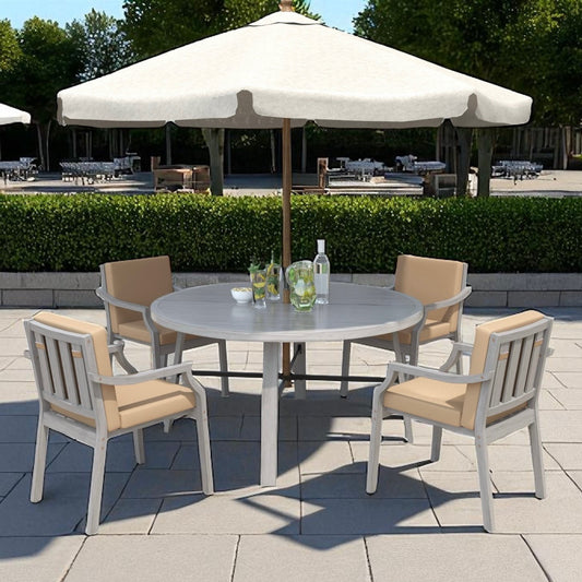 Round Wooden Patio Dining Set for 4 – Acacia & Gray Metal Frame