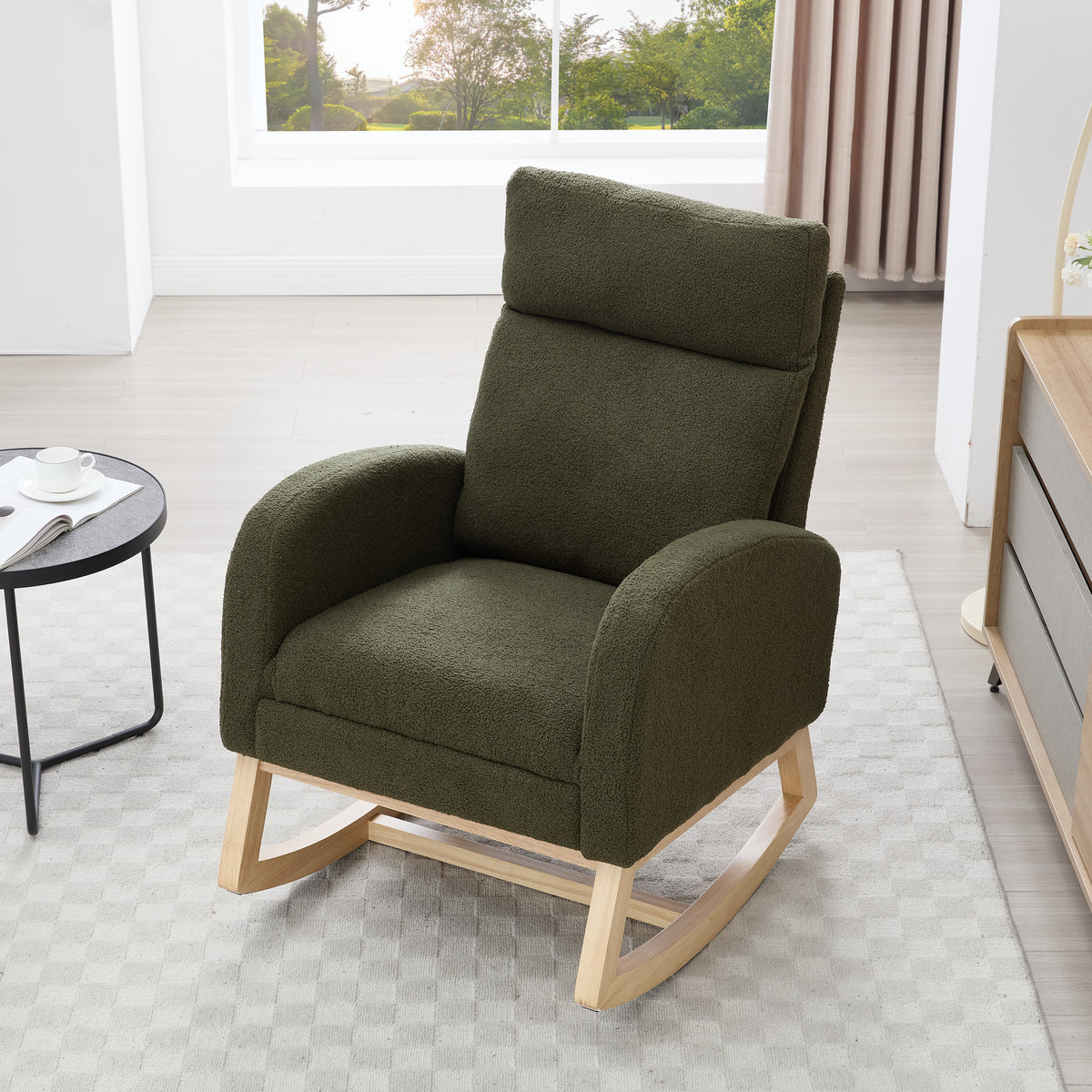 Green Sherpa Rocking Chair with Ottoman