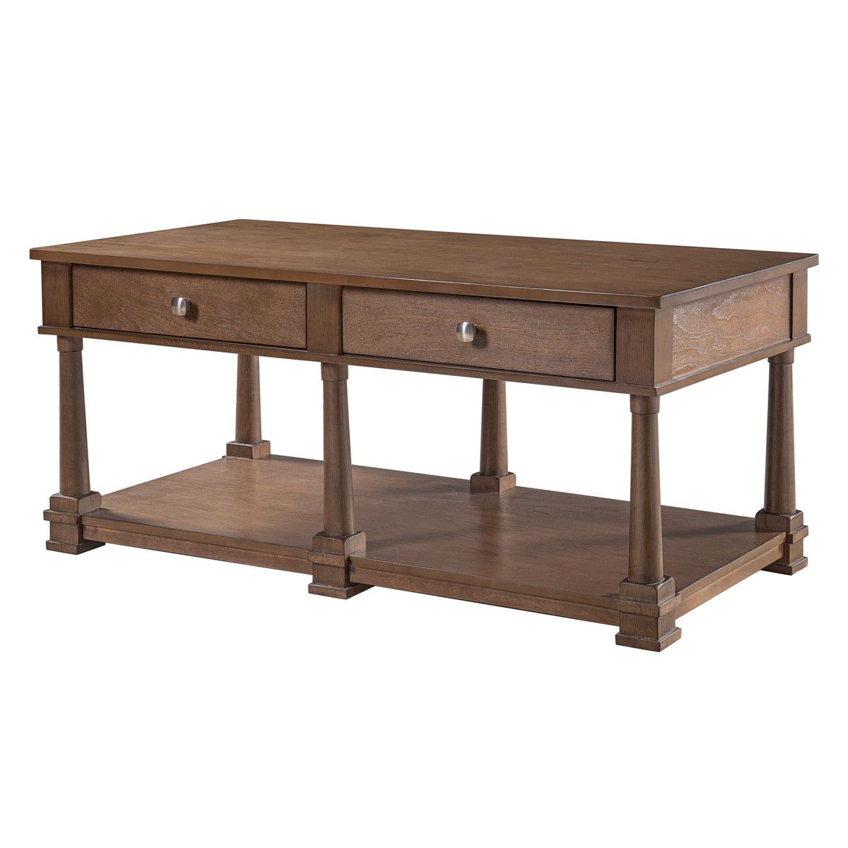 Brown Rectangular Coffee Table with Storage, 45.3 in, 20.2 in Tall