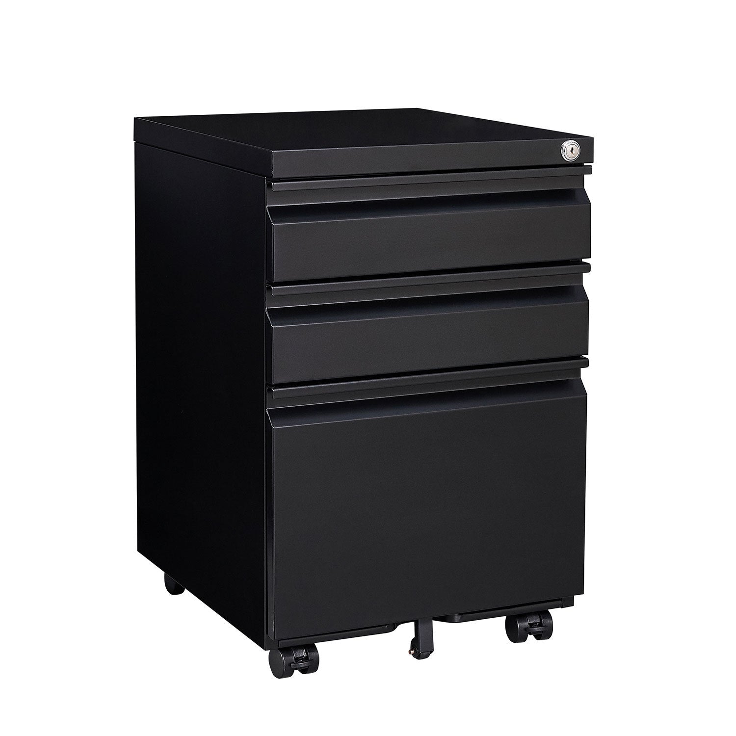 Rolling Contemporary File Cabinet with Drawers and Lock, 17.7 in, Black