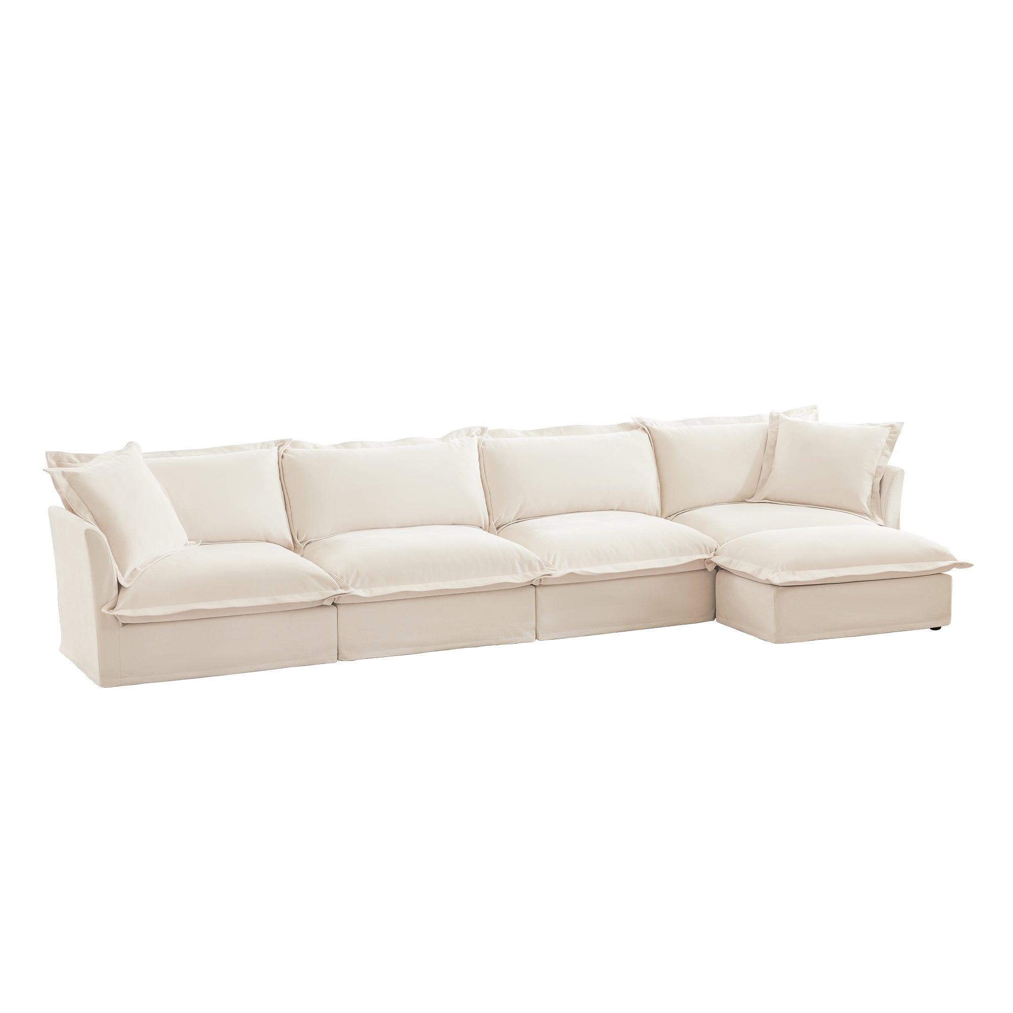 Fluffy 4-Seat Modular Sofa in Chenille Cream #OttOnly_1 #Fabric_Chenille Cream