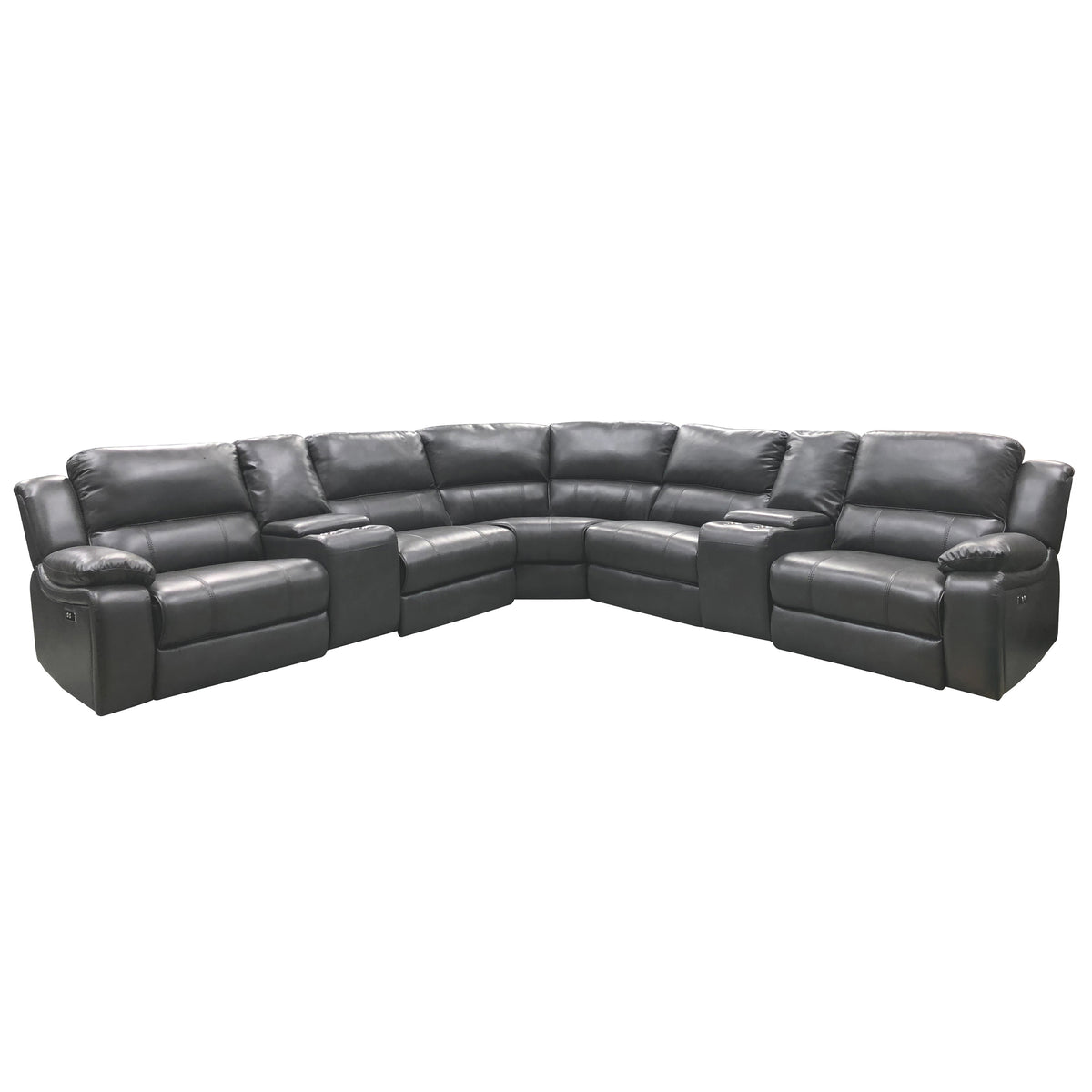 Black Vegan Leather Power Reclining Sectional, USB Charging