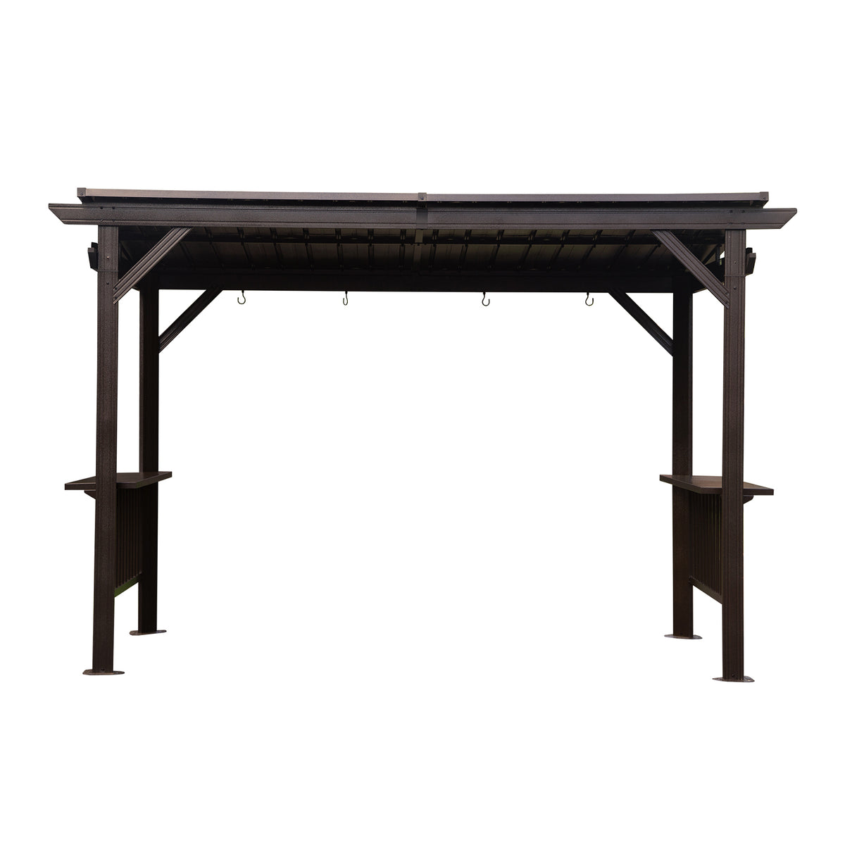 6.5x12 ft Brown Metal Hardtop Gazebo with Side Shelves
