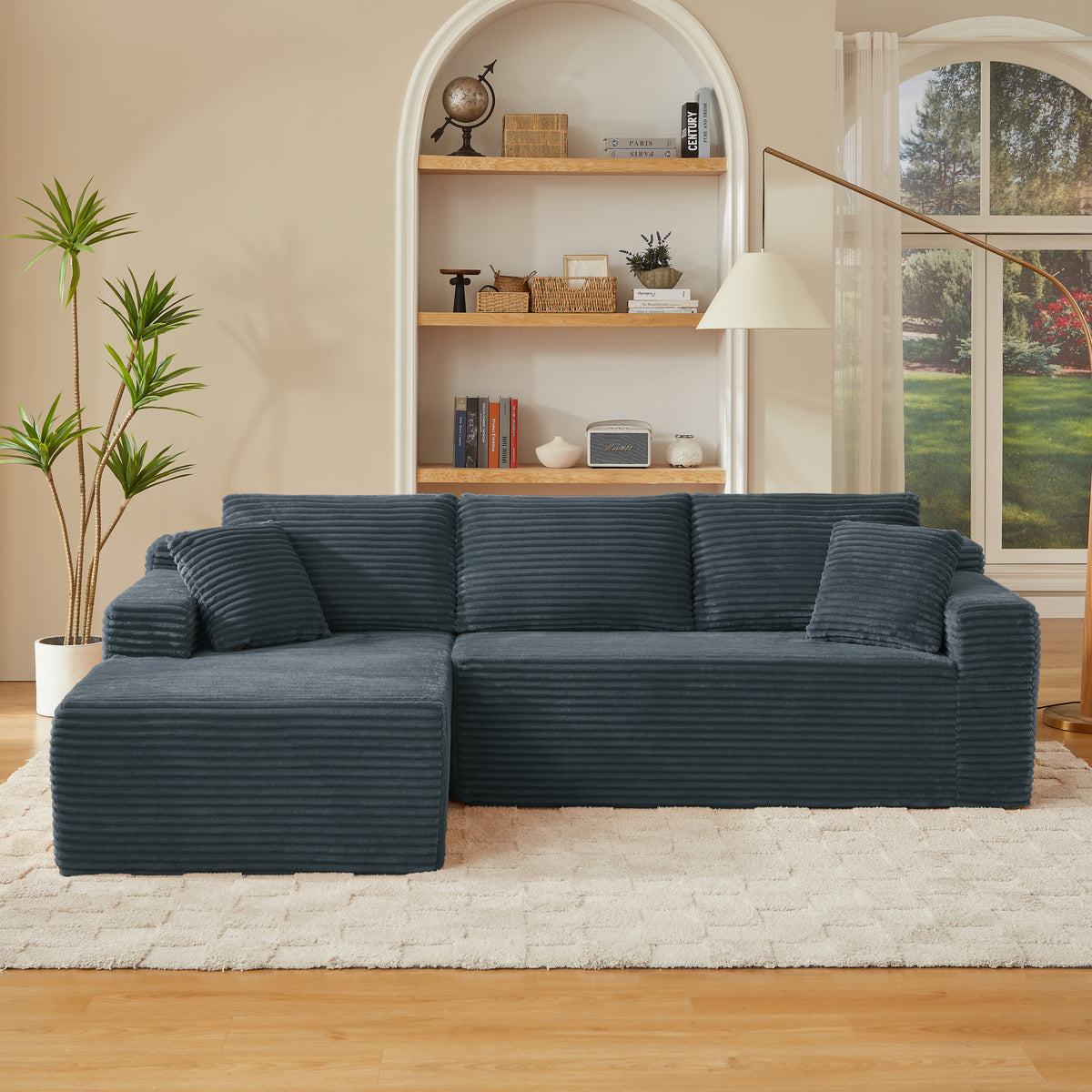 Dark Gray Corduroy L-Shaped Modular Sectional, Left-Facing