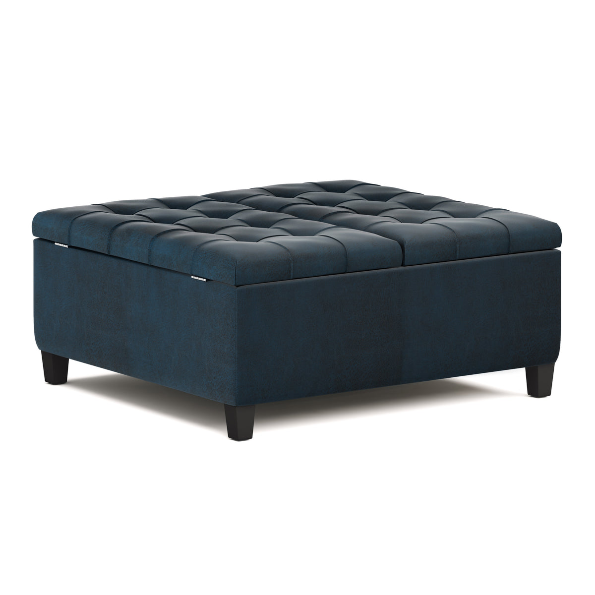 Blue Vegan Leather Square Storage Ottoman, 36 in