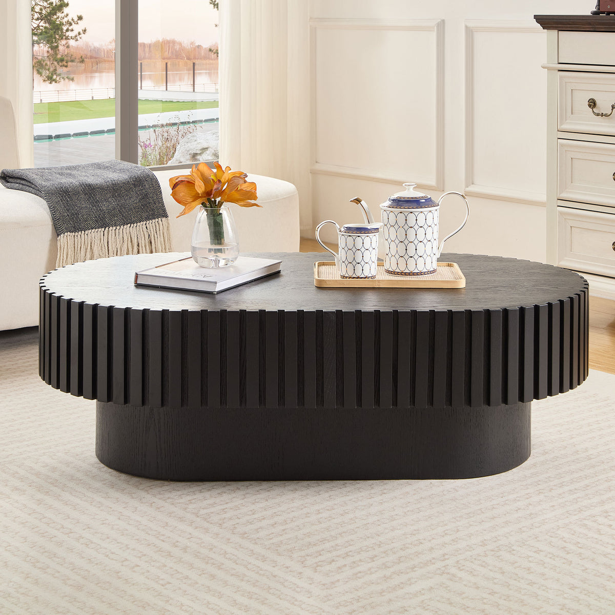Black Oval Coffee Table, 43.7 in, Wood Veneer