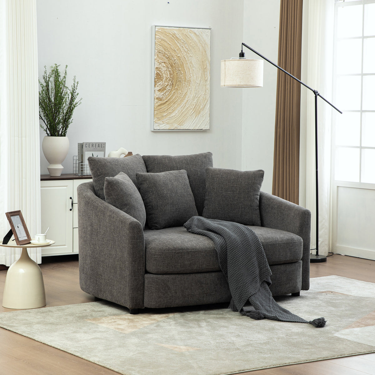 Gray Chenille Chaise Lounge Chair