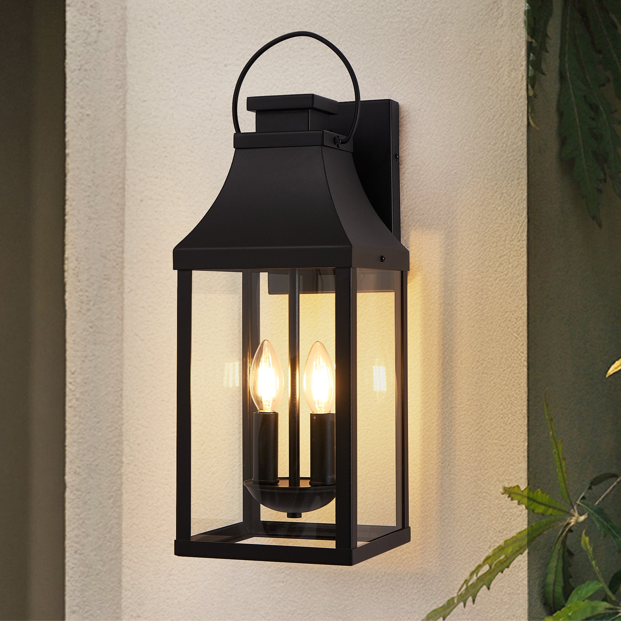 Outdoor Wall Sconce, 2-Light Dusk-to-Dawn, Black
