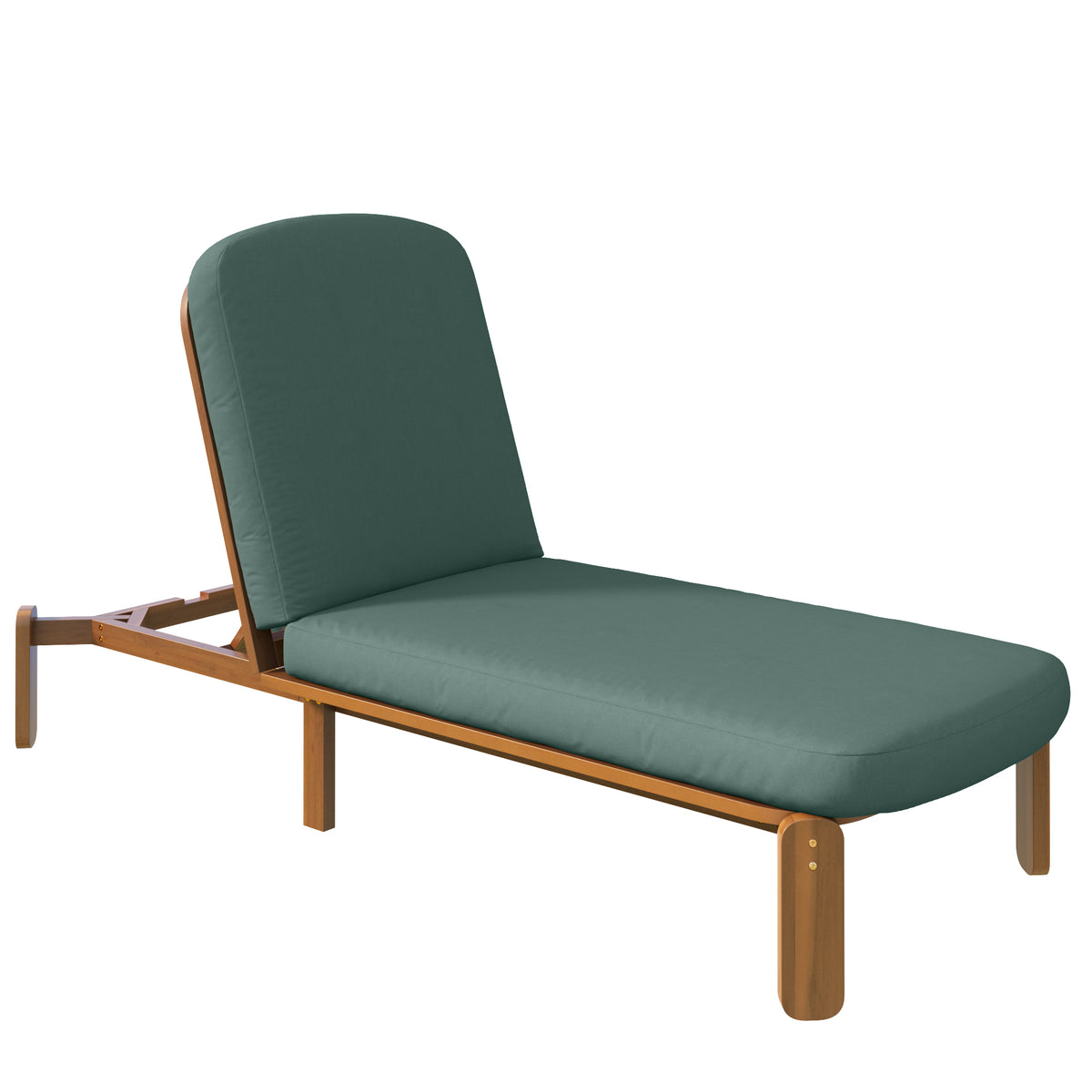 Green Solid Wood Adjustable Outdoor Chaise Lounge with Cushions
