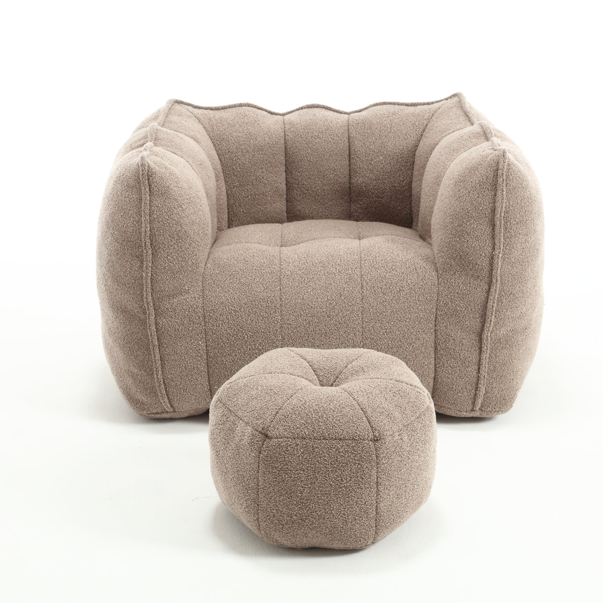 Brown Chenille Bean Bag Chair with Ottoman
