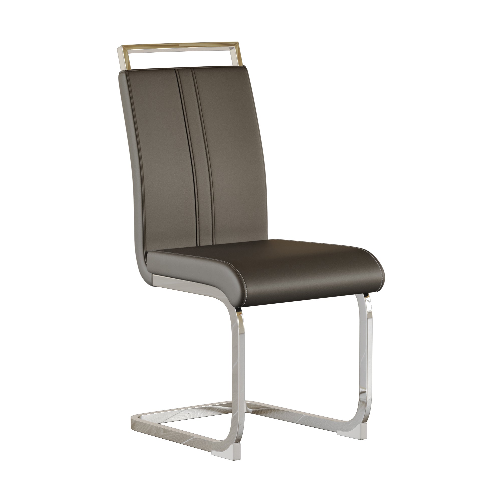 Grey Vegan Leather Dining Chairs Set of 2, High Back, Chrome Base