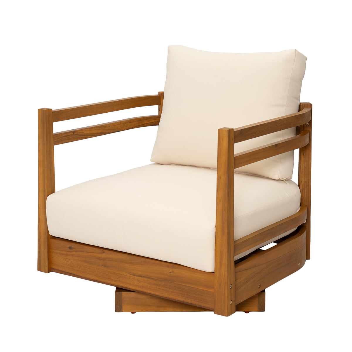 Acacia Finish Solid Wood Outdoor Swivel Chair with Cushions